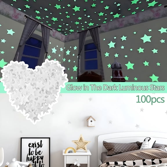 CCOCC 100 Pcs Colorful Glow in the Dark Luminous Stars Wall Stickers for Home Art Decor Ceiling Wall Decoration for Kids Bedroom Glow in the Dark Stars