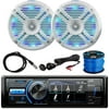 MotorSports Waterproof Digital Media USB AUX Bluetooth Stereo Receiver, 2x Pyle 6.5" 250W White Marine Speakers with Color Changing LED Lights, Antenna, AUX Interface, Speaker Wire