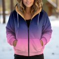 thumbnail image 2 of Xudanell Jackets for Women Warm Hooded Jacket Gradient Zipper Hoodie Drawstring Jacket Lined Plush Women Fashion Hoodies Light Purple XXL, 2 of 7