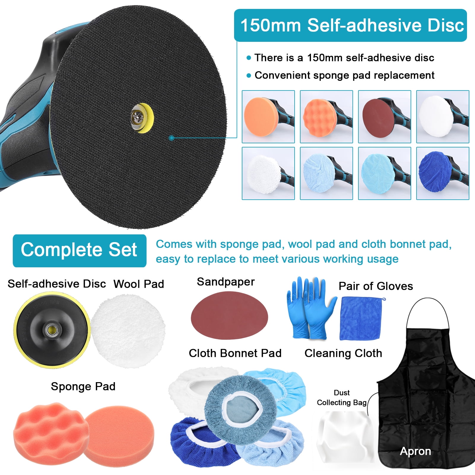Anself Car Paint Buffers Polisher, 6 Variable Speed Sander, 6 inch 155mm Car Polisher High Efficient Auto Waxing Polishing Machine