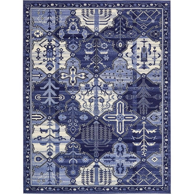 Unique Loom La Jolla Patchwork Vintage Rug 10' x 13' Rectangle Blue/Ivory