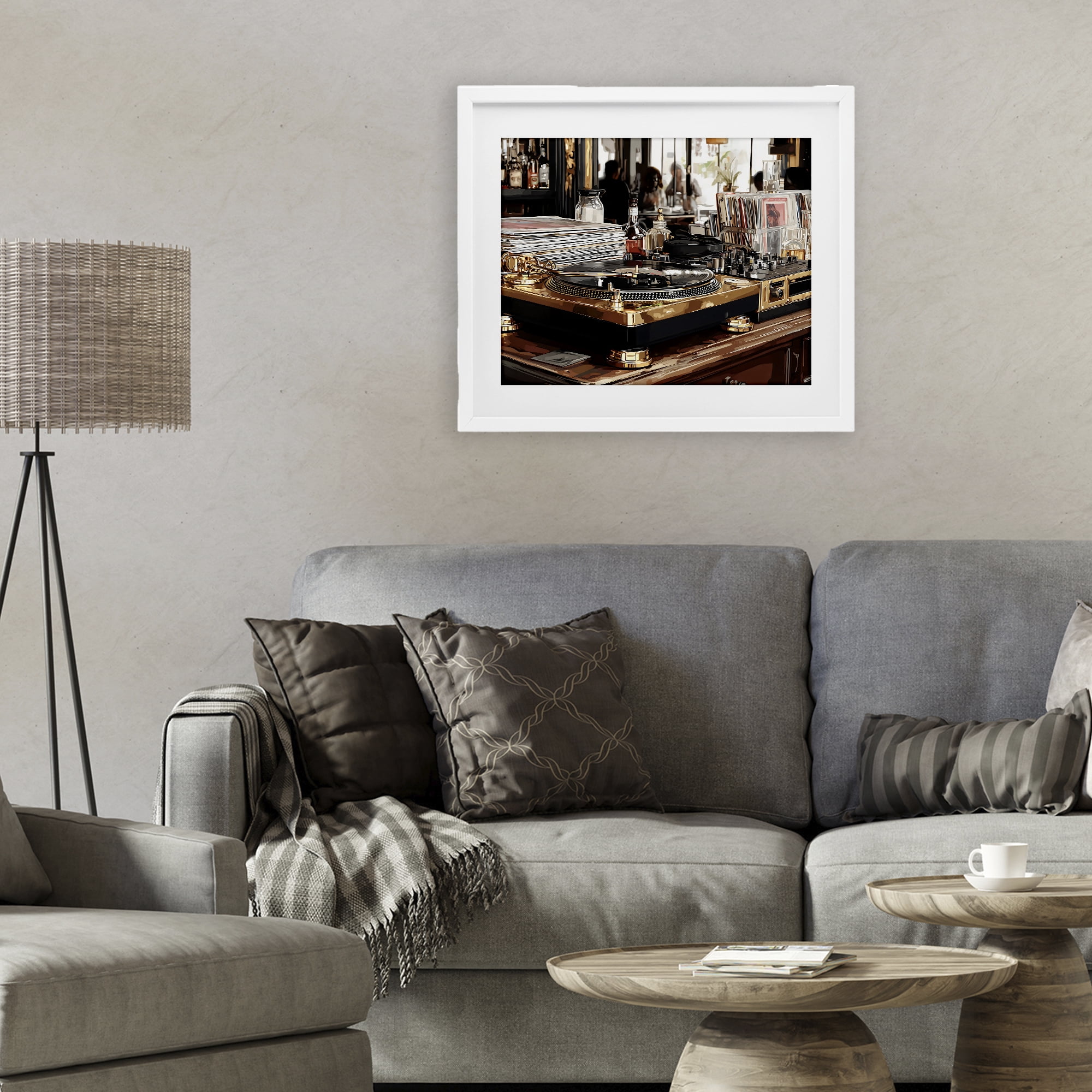 Stupell Industries Work Place Vintage Gold Turntable White Framed Print Under Glass, design by Franklyn Gregory