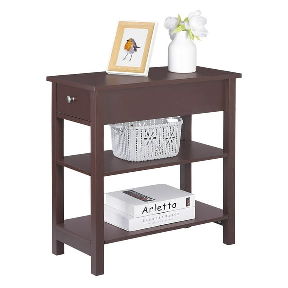 ZENSTYLE Narrow End Table 3-Tier Slim Sofa Side Table with Drawer for Living Room Bedroom Brown