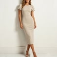 thumbnail image 3 of Brglopf Women's Puff Short Sleeve Bodycon Midi Dress Summer Elegant Formal Wedding Guest Cocktail Party Office Pencil Dresses, 3 of 7