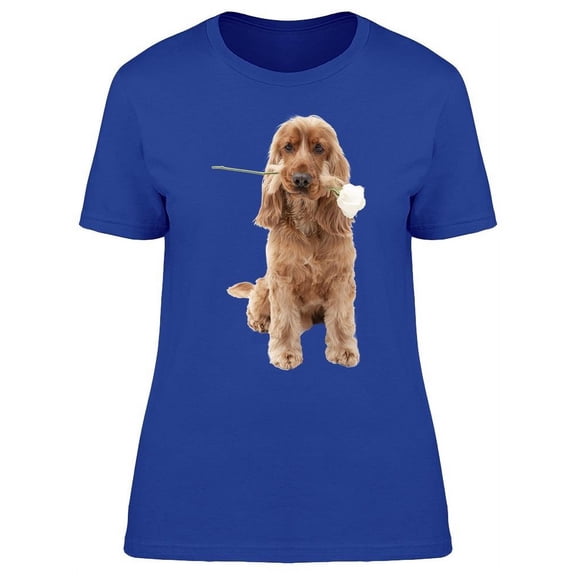 Spaniel Dog Holds A Flower T-Shirt Women -Image by Shutterstock, Female XX-Large
