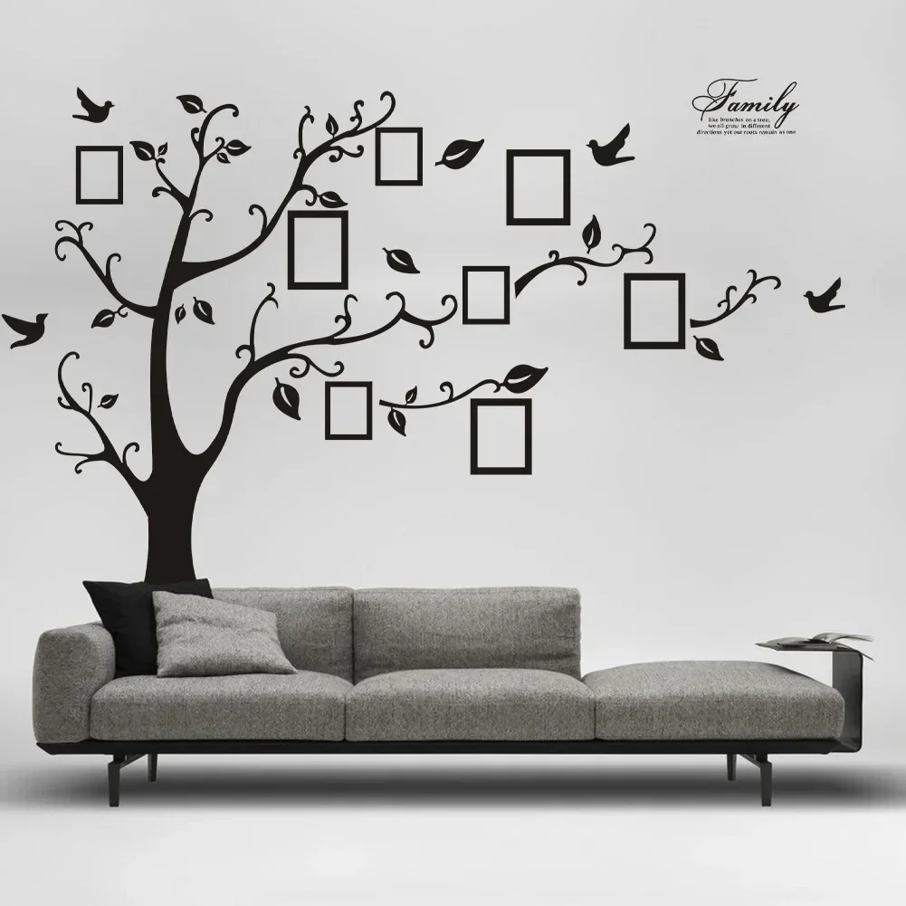 Large 250*180cm/99*71in Black 3D DIY Photo Tree PVC Wall Decals/Adhesive Family Wall Stickers Mural Art Home Decor