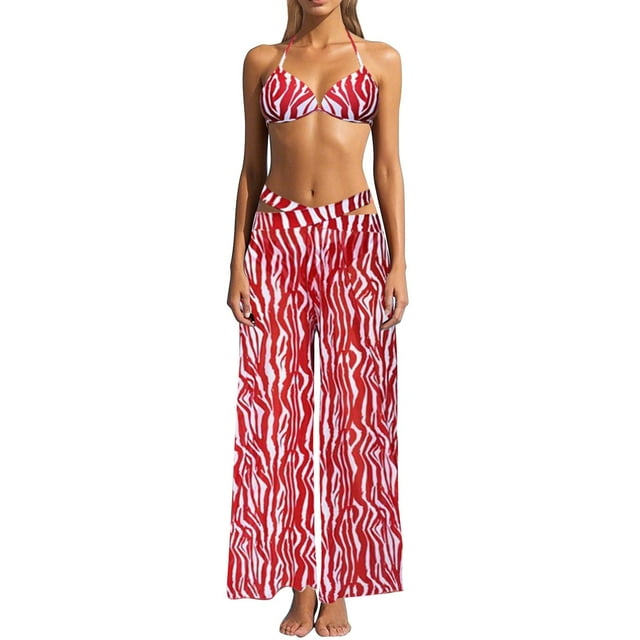 Toimothcn Womens Bathing Suits 2025 Solid Color Bikini Three Piece Beach Split Swimsuit Set Comfy Women's Swimming Clothes
