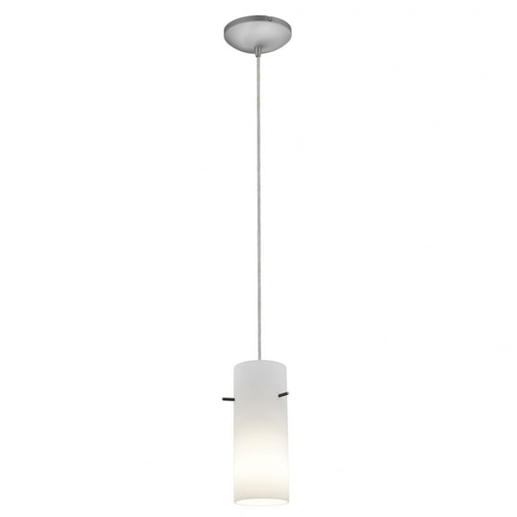 28030-3C-BS/OPL Access Lighting Cylinder-10W 1 LED Cord Pendant-Brushed Steel Finish-Opal Glass Color-LED Lamping Type-E26 Medium Lamp Base Type