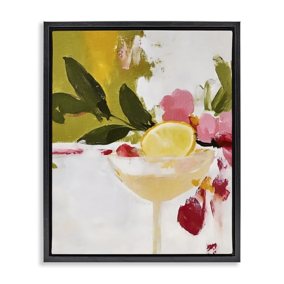 Stupell Industries Contemporary Red & Pink with Lemons Black Floating Frame Canvas Art, 17 x 21, by Riley B