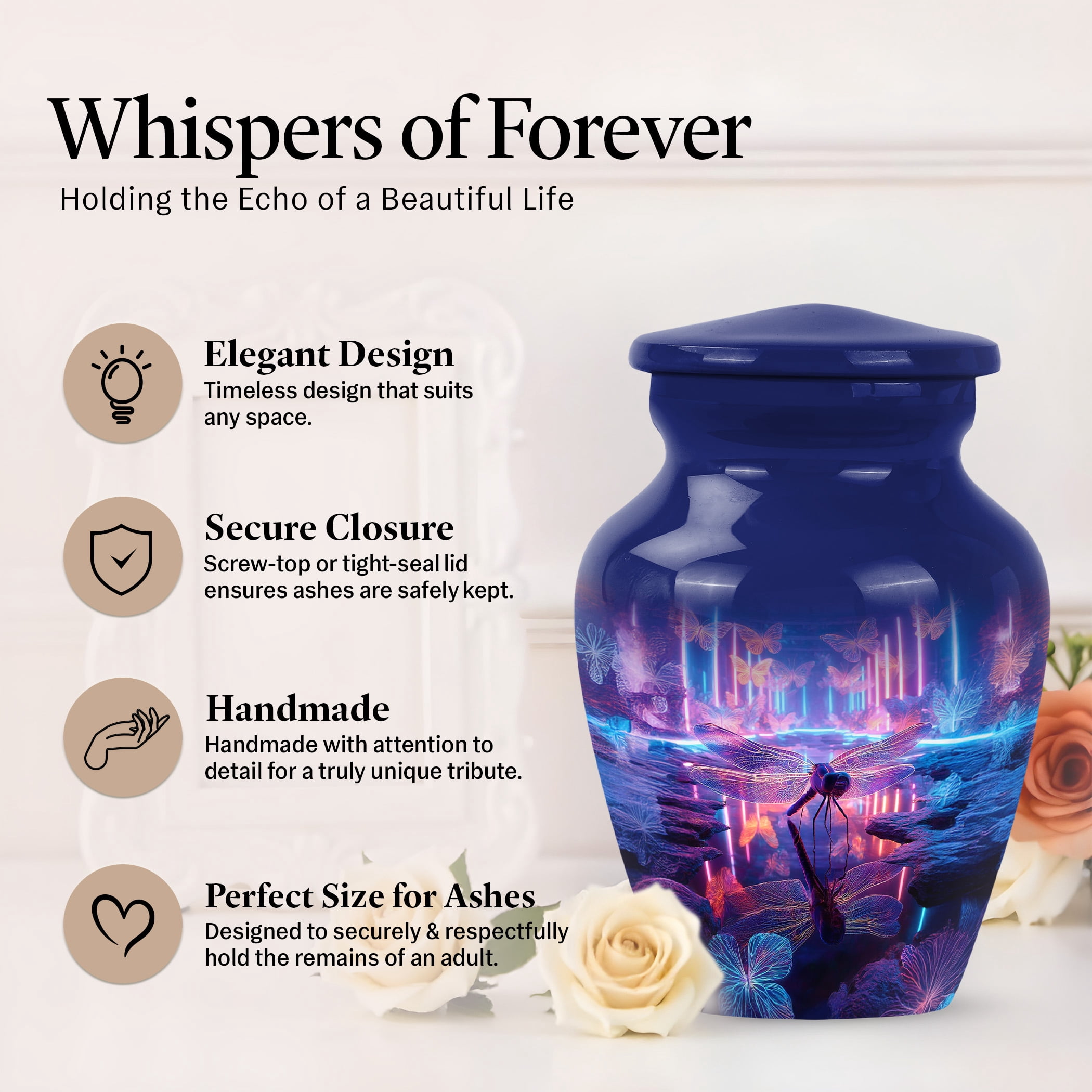 JAGSHASHI Dragonfly Mini Keepsake Sharing Urn – Small Cremation Urns For Human Ashes Adult Man or Pet Ashes – Funeral Token Urn with Velvet Box – Memorial Tribute for Families (Purple 3 Inch)