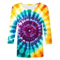 thumbnail image 4 of VBTAPA Tie Dye T Shirts for Women Rainbow Graphic Tee Shirts Funny Casual 3/4 Sleeve Tops Loose Fit Round Neck Tees Daily Sales Multicolor M, 4 of 5