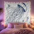 thumbnail image 2 of Jellyfish Illustration with Bubbles in Ocean Currents, Calming Illustration for Ocean Lovers, Marine Life Wall Decor, Housewarming Gift, Tapestry Wall Hanging for Bedroom and Living Room, 2 of 7