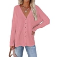 thumbnail image 1 of Gvmfive Women's Solid V-Neck Buttons Down Long Sleeve Drop Shoulder Casual Cardigan, 1 of 4