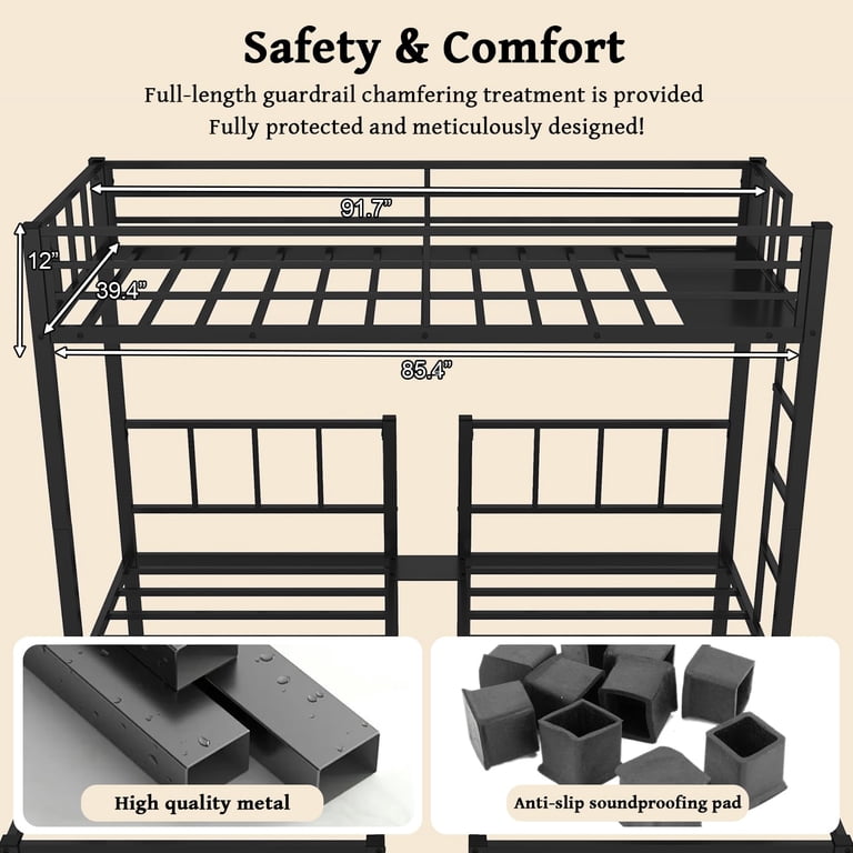 Miniyam Heavy-Duty Triple Metal Bunk Bed, Twin Over Twin photo 4