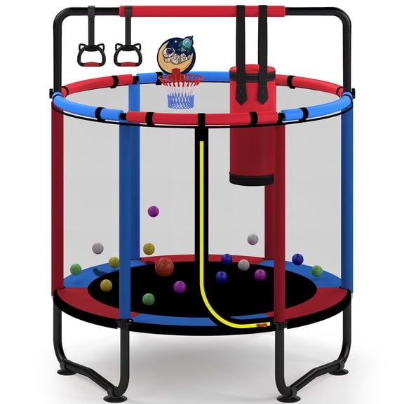 55” Toddler Trampoline for Kids with Enclosure, Kids Trampoline with Sandbag, SHINPT Indoor Trampoline, Small Trampolines for Kids, Mini Trampoline, Gifts for Boys, Girls, 110lbs Capacity