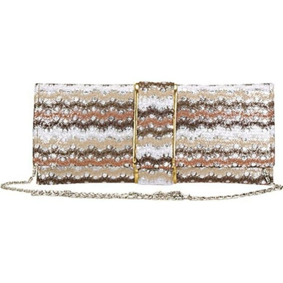Aryana Rina4-Brn Sage Brown Multi Printed Chain Strap Clutch Style Womens Handbag