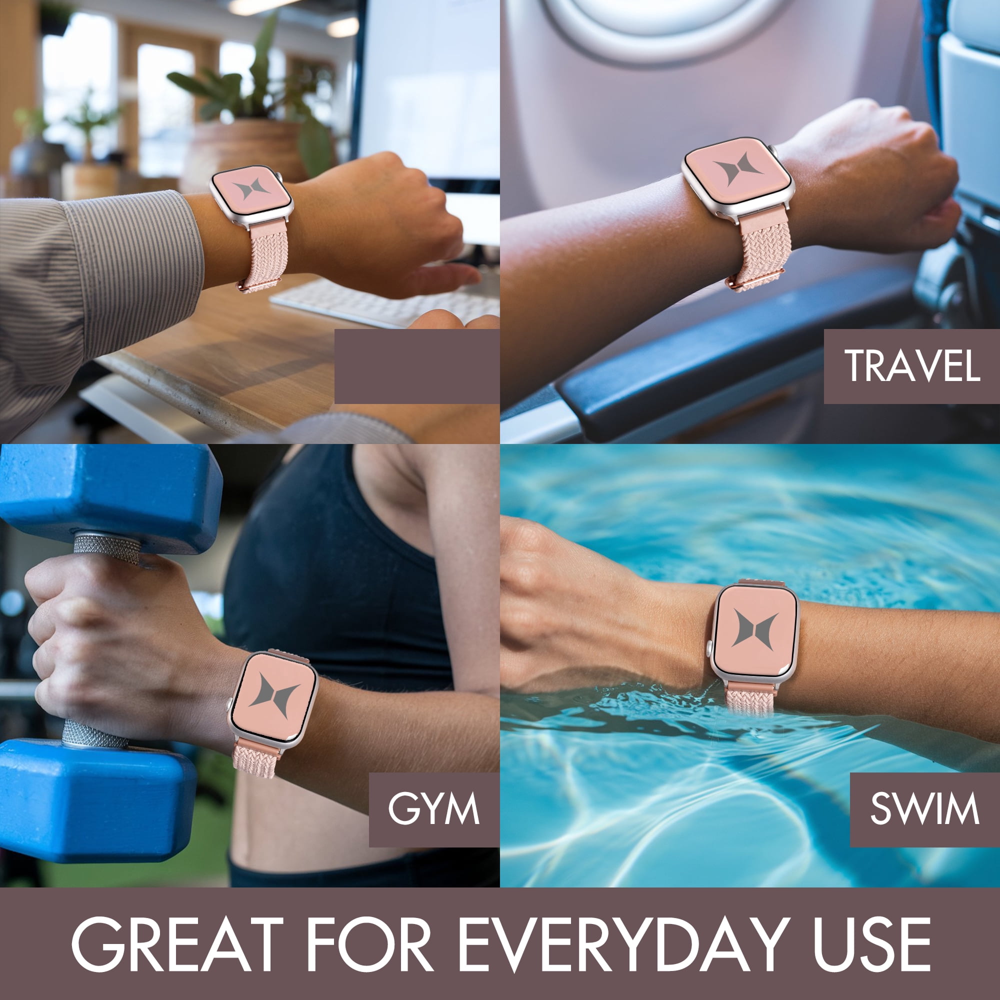 Xtreme Braided Elastic Smart Watch Band 4-Pack – Universal Fit, Adjustable, Compatible with Apple Watch, Samsung Galaxy and Garmin, Lightweight, Durable