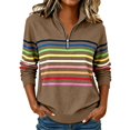 thumbnail image 2 of Trikvn Striped Quarter Zip Pullovers for Women Long Sleeve Sweatshirts Casual Stand Collar Half Zip Sweaters Colorful Stripe Print Tops Fall Winter Fashion Clothes, 2 of 6