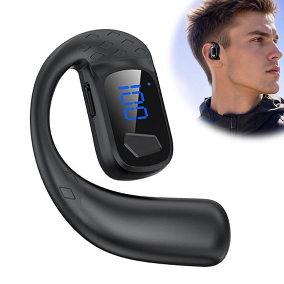 Bluetooth Headset, Wireless Bluetooth Earpiece with ENC Noise Canceling Mic, ENC Noise Canceling Mic, Talk Single-Ear Headphones, LED Display, Hand-Free Earphone - Black