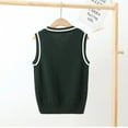 thumbnail image 2 of renvena Kids Girls Boys V-neck Knitted Sweater Vest Top Sleeveless Jacket for Students School Uniform 2-12 Dark Green 7-8, 2 of 4