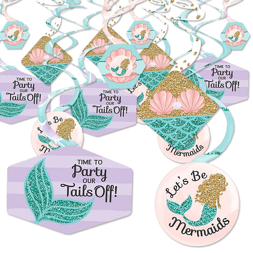 Let's Be Mermaids - Baby Shower or Birthday Party Hanging Decor - Party Decoration Swirls - Set of 40