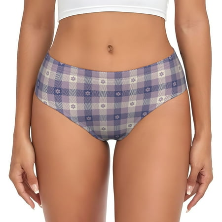 Purple Gingham Check Plaid Womens Briefs Underwear  No Show Seamless Underwear for Women  Soft Stretch Women s Panties  Classic Hipster Panties Bikini Underwear Briefs for Ladies