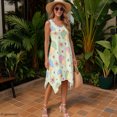 thumbnail image 5 of HELLHERO Ice Cream Floral Print Sleeveless Sundress for Party Work, Asymmetric Side Pockets Ladies Round Neck Irregular Hem Midi Dress, 5 of 8