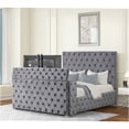 thumbnail image 2 of JERFIT Modern Velvet Upholstered King Bedroom Set with Electric Fireplace & TV Footboard, 5-Piece Tufted Bed, Dresser, Mirror, Nightstand, Chest in Gray, 2 of 10