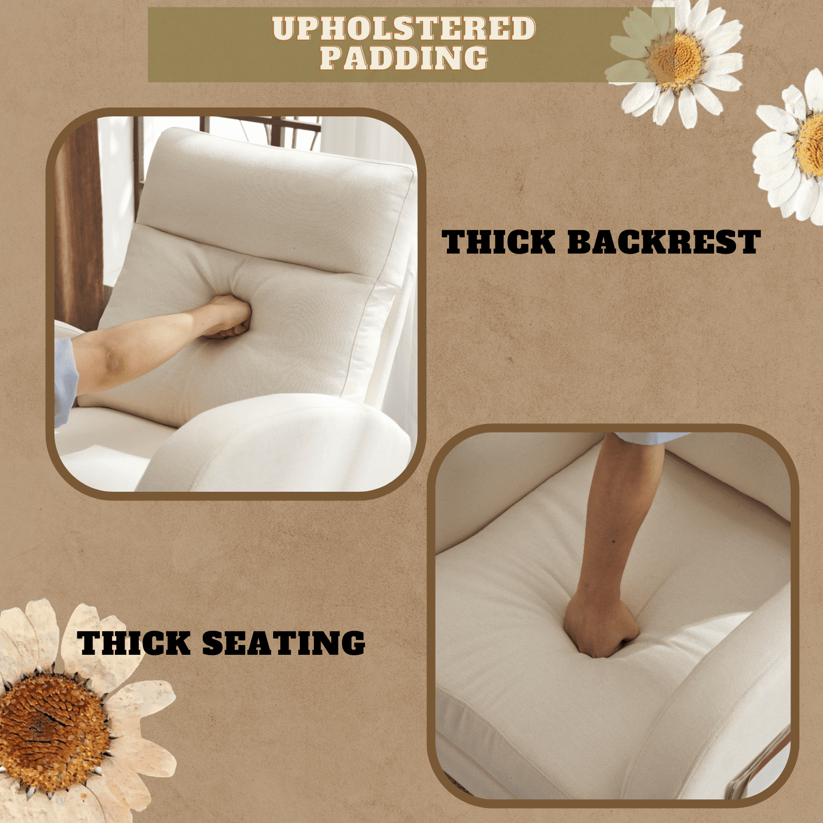 UBesGoo Rocking Accent Chair Armchair Reading Chair, Comfy Single Sofa Rocker with Sturdy Wooden Frame for Living Room Bedroom Beige