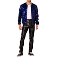 thumbnail image 2 of INSPIRE CHIC Men's Jacket Argyle Sequin Baseball Jacket Party Club Shiny Jacket M Blue, 2 of 5