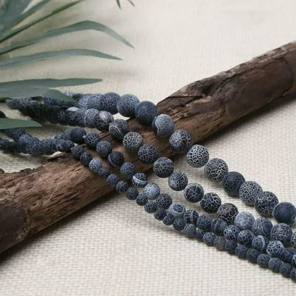 K-KED Black Fire Crackle Matte Agate Gemstones Round Beads 15.5" 6mm 8mm 10mm 12mm-10 mm