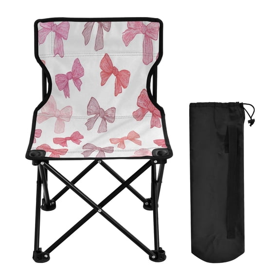 600D Oxford Camping Chair Portable Foldable Chair Supports 220 lbs for Picnic, Fishing, Backpacking Pink Bows Pattern