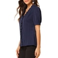 thumbnail image 4 of INSPIRE CHIC Women's Ruffle V Neck Puff Sleeve Blouse Button up Casual Tops S Navy Blue, 4 of 7