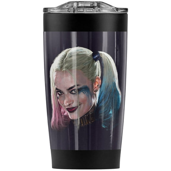 Suicide Squad Harley Quinn Head Stainless Steel Tumbler 20 oz Coffee Travel Mug/Cup, Vacuum Insulated & Double Wall with Leakproof Sliding Lid | Great for Hot Drinks and Cold Beverages