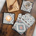 thumbnail image 5 of Multicolor Floral and Geometric Boho Pattern Kitchen Oven Mitt and Pot Holder Sets 2 Pcs for Baking, Cooking and Grilling, Heat Resistant Up To 392 °F, 5 of 7