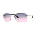 thumbnail image 2 of Womens Rimless Narrow Rectangle 90s Retro Sunglasses Gold Black Pink, 2 of 4