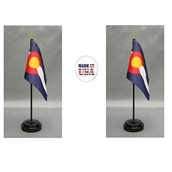 Made in the USA. 2 Colorado 4"x6" Miniature Desk & Table Flags Includes 2 Flag Stands & 2 Colorado State Small Mini Stick Flags