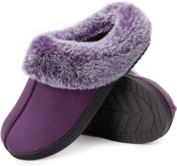 HomeTop Women's Classic Microsuede Memory Foam Slippers Durable Rubber
