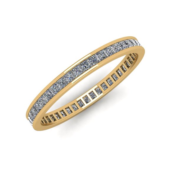 Natural 1.25Ct Princess Cut Diamond Classic Channel Set Women's Anniversary Wedding Eternity Band Ring Solid 18k Yellow Gold F VS2