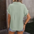 thumbnail image 4 of Womens Cotton Linen Gauze Shirts Loose Fit Button Down Blouses Casual Summer Textured Collared Crinkle Seersucker Tops Mint Green S, 4 of 7