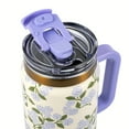 thumbnail image 4 of Thyme & Table 32oz Stainless Steel Luna Tumbler with Handle and Dual Straw Lid, Hydrangeas, 4 of 8