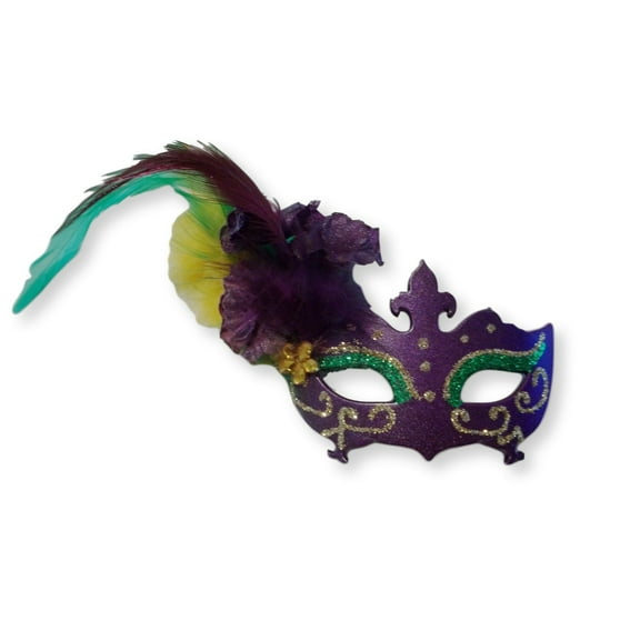 Pin Mardi Gras Mask with Feathers Purple Green Yellow party Favor