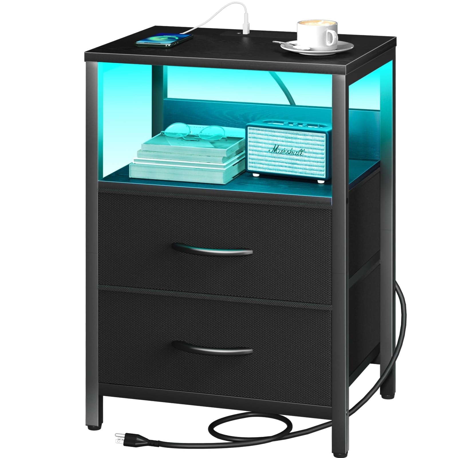 Yoobure Nightstand with LED Charging Station, Black photo 4