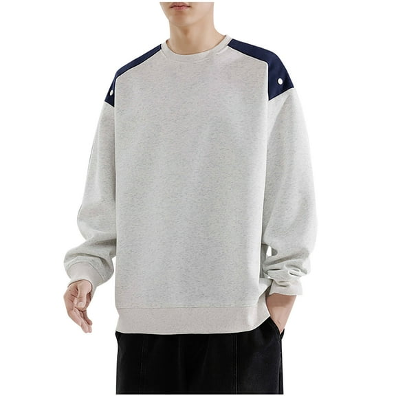 HAiming Men's Crewneck Sweatshirts Trendy Color Block Long Sleeve Pullover Tops Plus Size Casual Loose Shirts Blouse