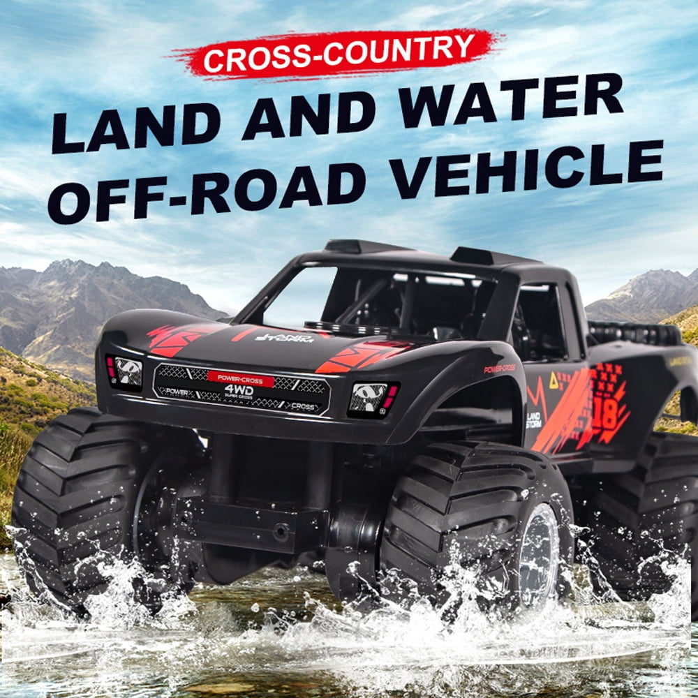 Amphibious Remote Control Car Truck Toys, 1:16 All Terrain 4WD Off-Road RC Car Waterproof, Monster Truck for Boys, Kids Pool Toys Gifts, 2 Batteries
