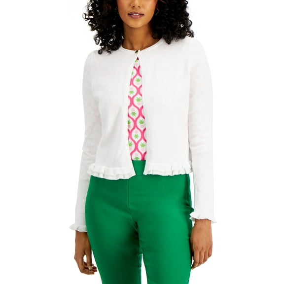 Charter Club Ruffle Hem Cardigan Bright White XL