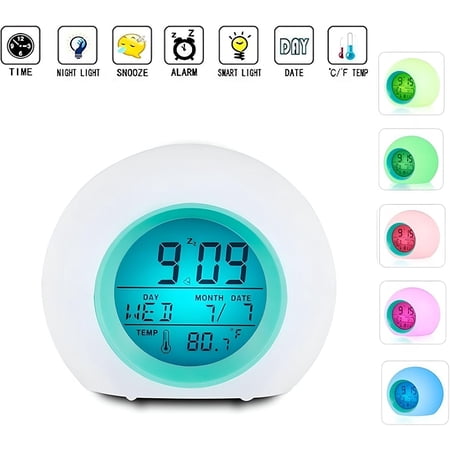 Wake Up Light Alarm Clock,Digital Alarm Clock with Sunrise Simulation,7 Colors Night Light,Nature Sounds,Temperature for Bedrooms,Heavy Sleepers,Kids,Best Gift