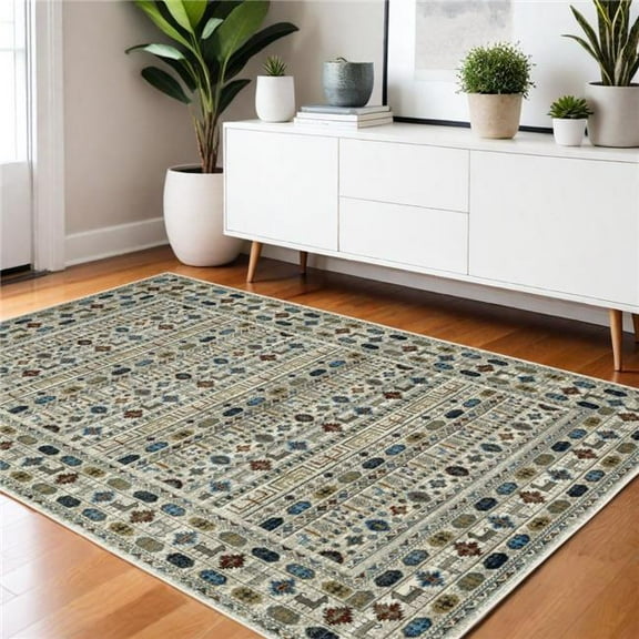 HomeRoots 574667 4 x 6 ft. Tribal Rectangle Area Rug, Ivory, Tan & Gray