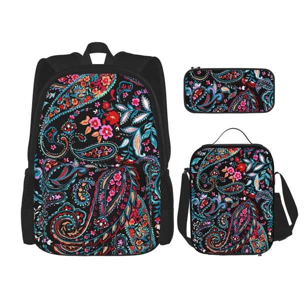 Disketp Paisley Mochila Estampada de Gran Capacidad con Lonchera y Estuche, Set de 3 Piezas para Estudiantes