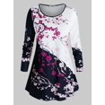 thumbnail image 1 of Talla grande Contraste Impresión floral Camiseta de manga larga Rosegal  Mangas largas de talla grande, 1 of 5